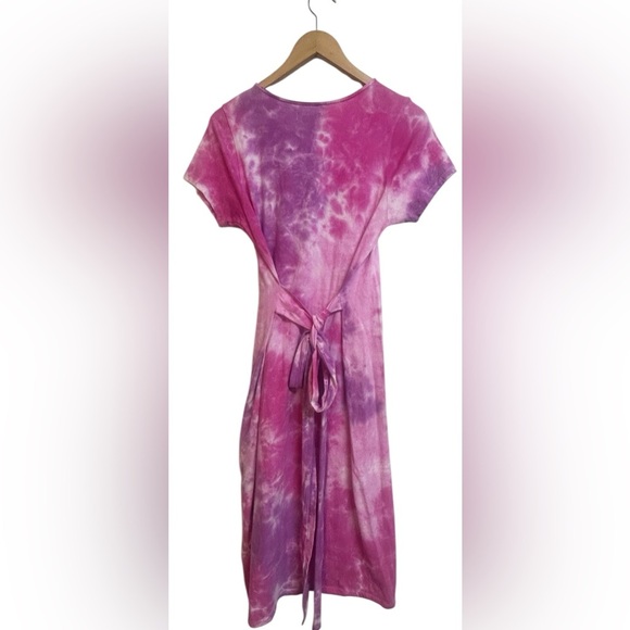 Lovers + Friends Dress Womens M Pink Brooklyn Tie Dye Midi Side Slit Stretch - Picture 8 of 9